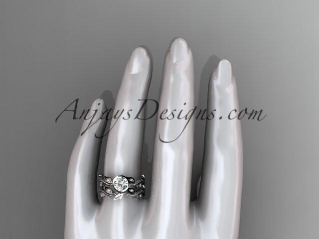 14k white gold diamond leaf and vine wedding ring, engagement ring, engagement set ADLR213S - AnjaysDesigns