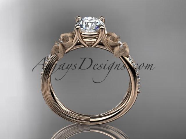 14kt rose gold diamond leaf and vine wedding ring, engagement ring ADLR214 - AnjaysDesigns