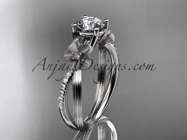 Platinum diamond leaf and vine wedding ring, engagement ring with a "Forever One" Moissanite center stone ADLR214 - AnjaysDesigns