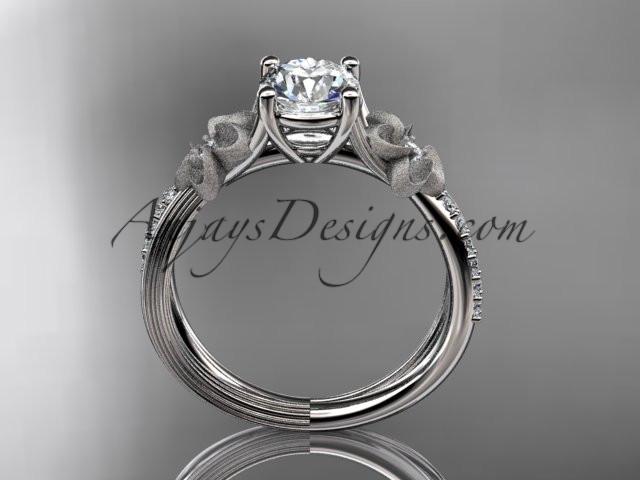 Platinum diamond leaf and vine wedding ring, engagement ring with a "Forever One" Moissanite center stone ADLR214 - AnjaysDesigns