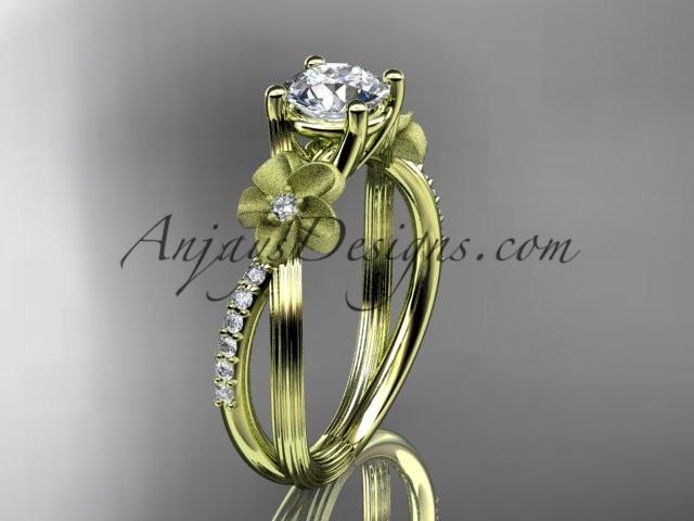 14kt yellow gold diamond leaf and vine wedding ring, engagement ring ADLR214 - AnjaysDesigns