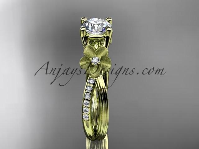14kt yellow gold diamond leaf and vine wedding ring, engagement ring ADLR214 - AnjaysDesigns