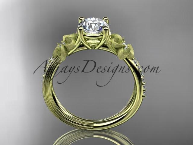 14kt yellow gold diamond leaf and vine wedding ring, engagement ring ADLR214 - AnjaysDesigns