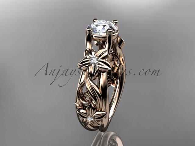14kt rose gold diamond floral wedding ring, engagement ring ADLR216 - AnjaysDesigns