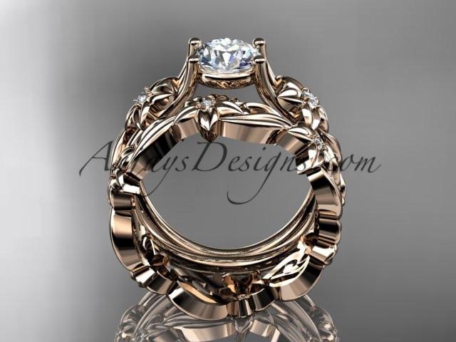 14k rose gold diamond floral wedding set, engagement set with a "Forever One" Moissanite center stone ADLR216S - AnjaysDesigns, Moissanite Engagement Sets - Jewelry, Anjays Designs - AnjaysDesigns, AnjaysDesigns - AnjaysDesigns.co, 