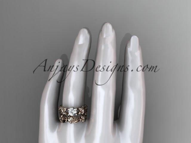 14k rose gold diamond floral wedding set, engagement set with a "Forever One" Moissanite center stone ADLR216S - AnjaysDesigns, Moissanite Engagement Sets - Jewelry, Anjays Designs - AnjaysDesigns, AnjaysDesigns - AnjaysDesigns.co, 