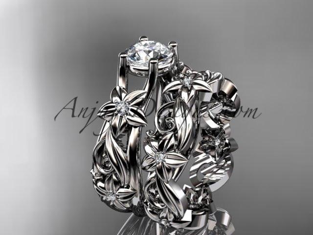14k white gold diamond floral wedding set, engagement set ADLR216S - AnjaysDesigns