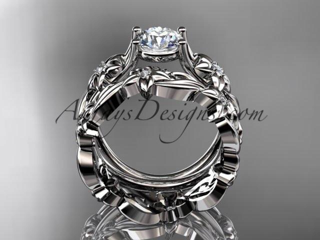 Platinum diamond floral wedding set, engagement set with a "Forever One" Moissanite center stone ADLR216S - AnjaysDesigns