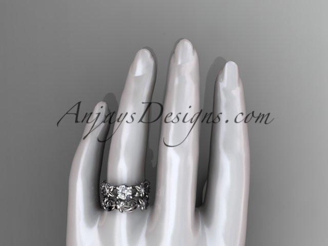 14k white gold diamond floral wedding set, engagement set ADLR216S - AnjaysDesigns