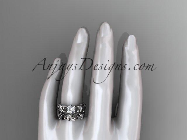 Platinum diamond floral wedding set, engagement set with a "Forever One" Moissanite center stone ADLR216S - AnjaysDesigns