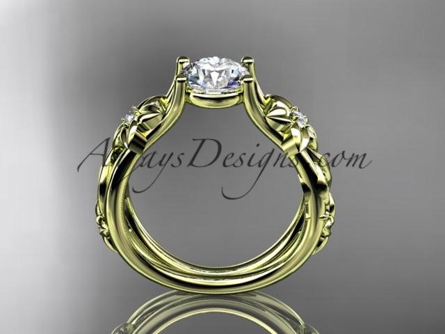 14kt yellow gold diamond floral wedding ring, engagement ring with a "Forever One" Moissanite center stone ADLR216 - AnjaysDesigns