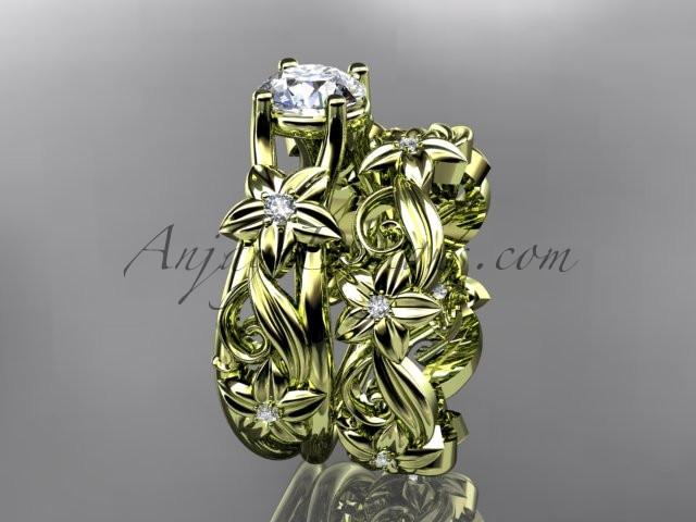 14k yellow gold diamond floral wedding set, engagement set ADLR216S - AnjaysDesigns