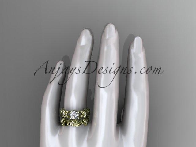 14k yellow gold diamond floral wedding set, engagement set ADLR216S - AnjaysDesigns