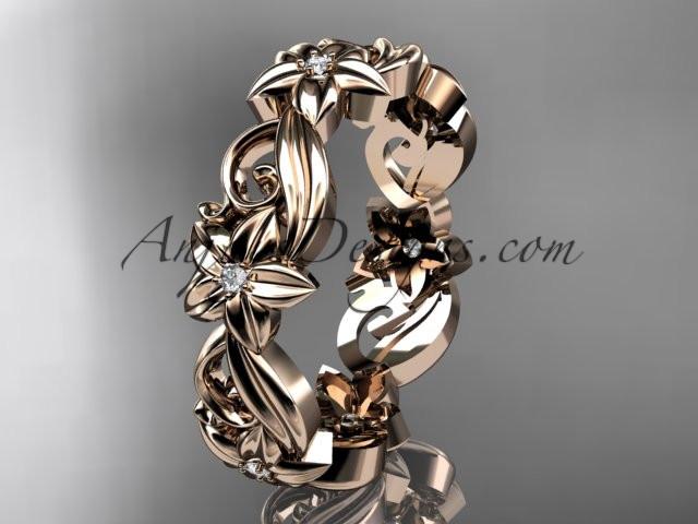 14kt rose gold diamond flower wedding ring, engagement ring, wedding band ADLR217 - AnjaysDesigns