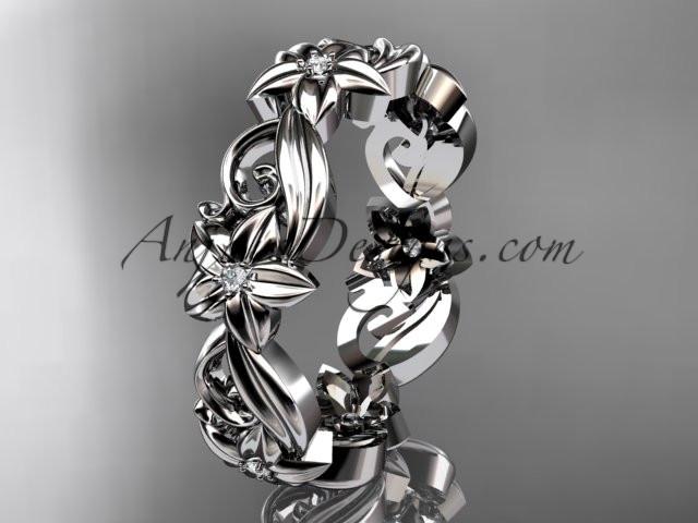 14kt white gold diamond flower wedding ring, engagement ring, wedding band ADLR217 - AnjaysDesigns