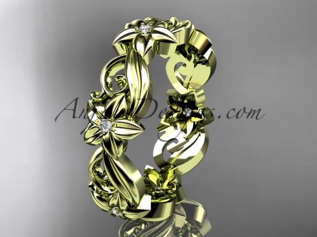 14kt yellow gold diamond flower wedding ring, engagement ring, wedding band ADLR217 - AnjaysDesigns