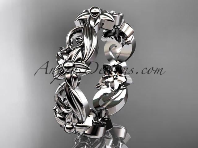 platinum leaf and flower engagement ring, wedding band ADLR217G - AnjaysDesigns