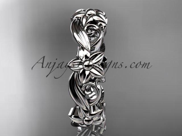 platinum leaf and flower engagement ring, wedding band ADLR217G - AnjaysDesigns
