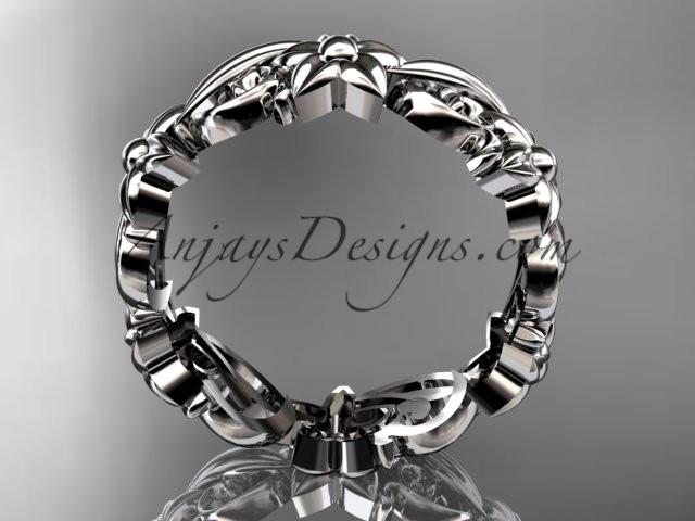 14kt white gold leaf and flower engagement ring, wedding band ADLR217G - AnjaysDesigns