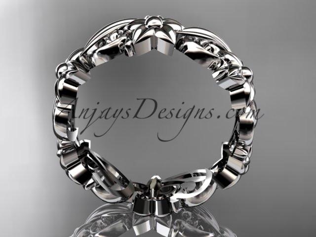 platinum leaf and flower engagement ring, wedding band ADLR217G - AnjaysDesigns
