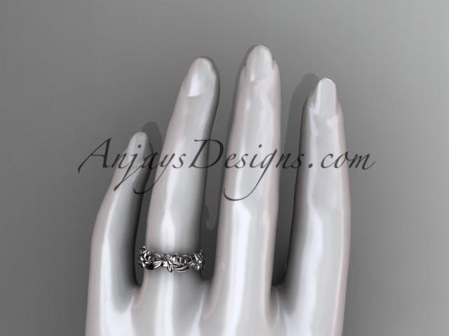 platinum leaf and flower engagement ring, wedding band ADLR217G - AnjaysDesigns