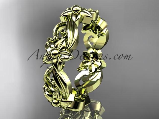 14kt yellow gold leaf and flower engagement ring, wedding band ADLR217G - AnjaysDesigns