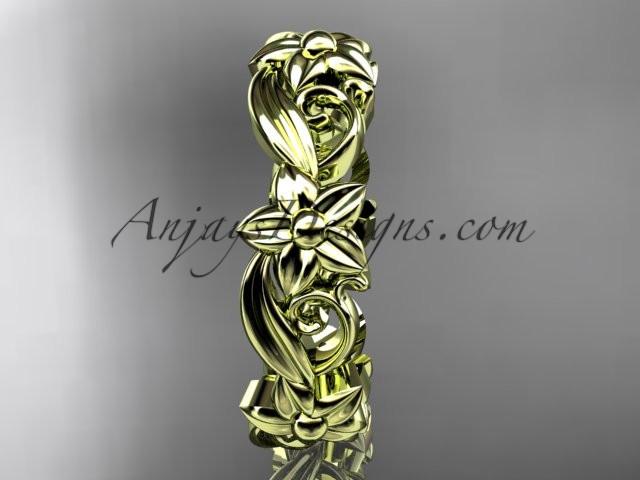 14kt yellow gold leaf and flower engagement ring, wedding band ADLR217G - AnjaysDesigns