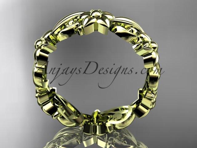 14kt yellow gold leaf and flower engagement ring, wedding band ADLR217G - AnjaysDesigns