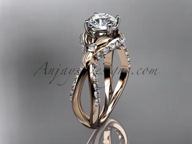 Unique 14kt rose gold diamond flower, leaf and vine wedding ring, engagement ring ADLR218 - AnjaysDesigns