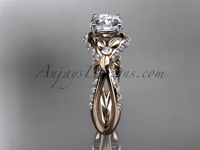 Unique 14kt rose gold diamond flower, leaf and vine wedding ring, engagement ring ADLR218 - AnjaysDesigns
