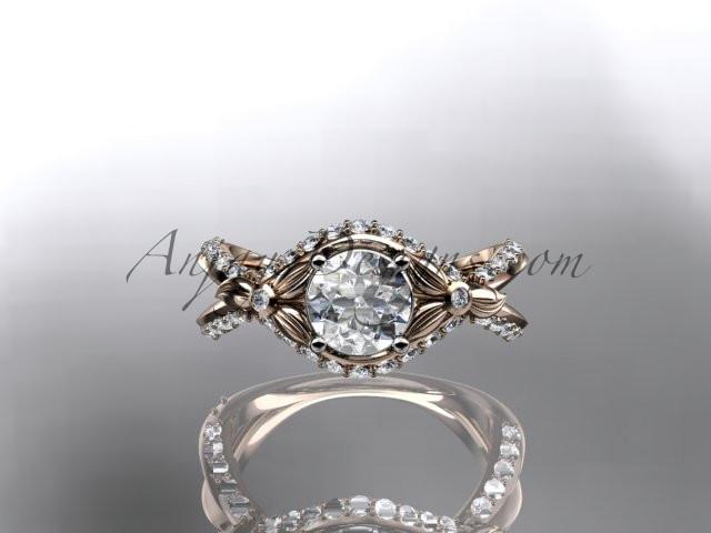 Unique 14kt rose gold diamond flower, leaf and vine wedding ring, engagement ring ADLR218 - AnjaysDesigns