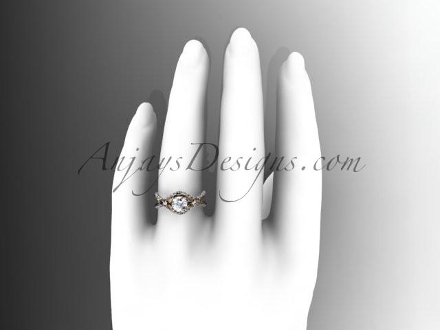 Unique 14kt rose gold diamond flower, leaf and vine wedding ring, engagement ring ADLR218 - AnjaysDesigns
