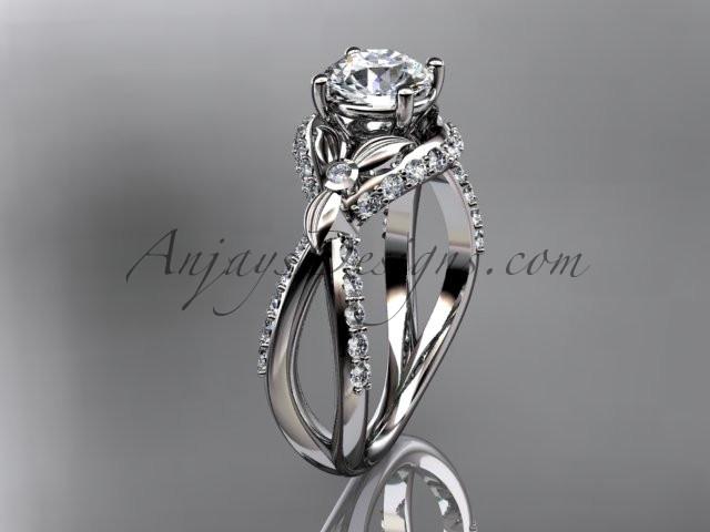 Unique 14kt white gold diamond flower, leaf and vine wedding ring, engagement ring ADLR218 - AnjaysDesigns