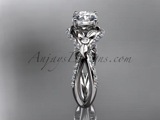 Unique 14kt white gold diamond flower, leaf and vine wedding ring, engagement ring ADLR218 - AnjaysDesigns