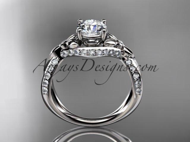 Unique platinum diamond flower, leaf and vine wedding ring, engagement ring with a "Forever One" Moissanite center stone ADLR218 - AnjaysDesigns