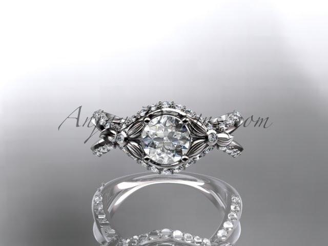 Unique 14kt white gold diamond flower, leaf and vine wedding ring, engagement ring ADLR218 - AnjaysDesigns