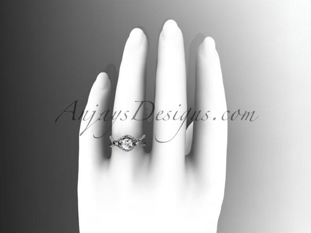 Unique 14kt white gold diamond flower, leaf and vine wedding ring, engagement ring ADLR218 - AnjaysDesigns