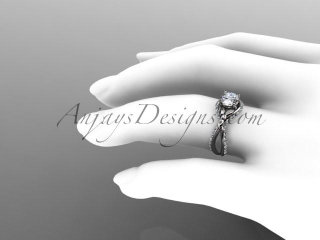 Unique 14kt white gold diamond flower, leaf and vine wedding ring, engagement ring ADLR218 - AnjaysDesigns