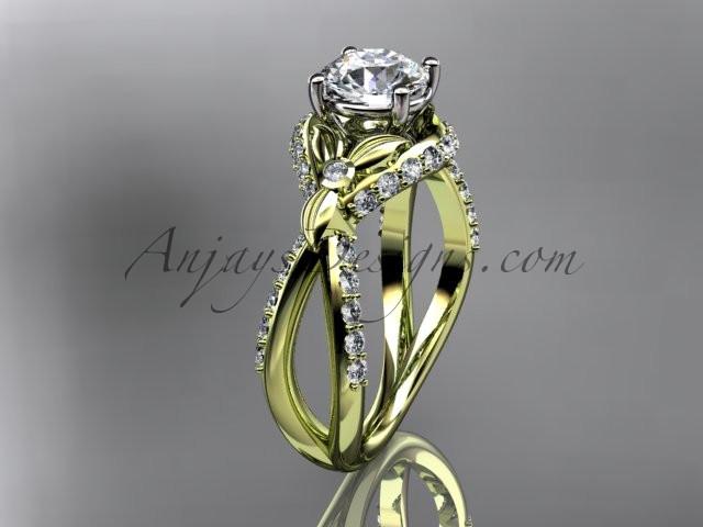 Unique 14kt yellow gold diamond flower, leaf and vine wedding ring, engagement ring ADLR218 - AnjaysDesigns