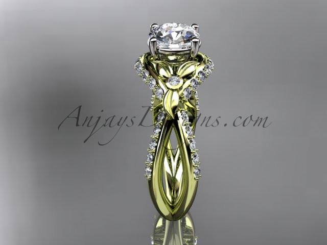 Unique 14kt yellow gold diamond flower, leaf and vine wedding ring, engagement ring ADLR218 - AnjaysDesigns