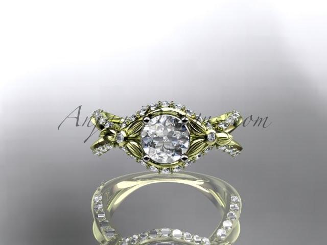 Unique 14kt yellow gold diamond flower, leaf and vine wedding ring, engagement ring ADLR218 - AnjaysDesigns