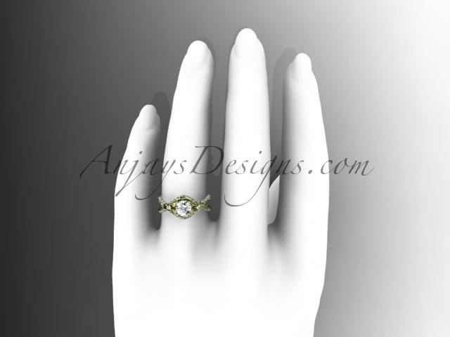 Unique 14kt yellow gold diamond flower, leaf and vine wedding ring, engagement ring ADLR218 - AnjaysDesigns