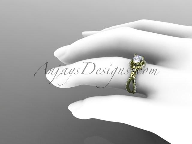 Unique 14kt yellow gold diamond flower, leaf and vine wedding ring, engagement ring ADLR218 - AnjaysDesigns