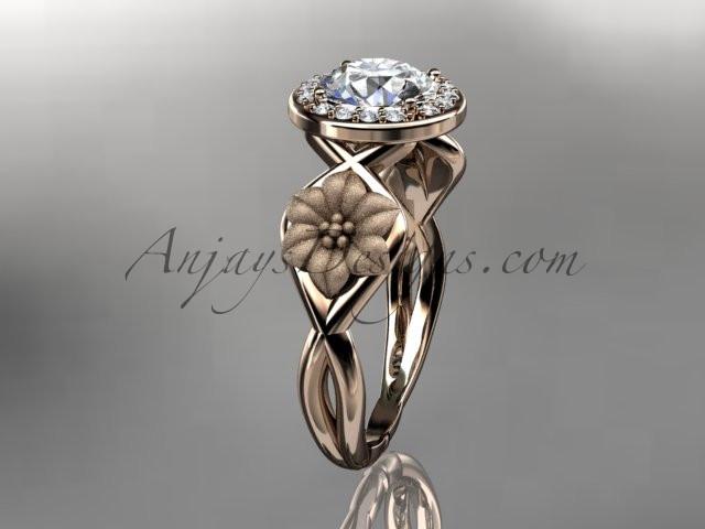 Unique 14kt rose gold diamond flower wedding ring, engagement ring ADLR219 - AnjaysDesigns