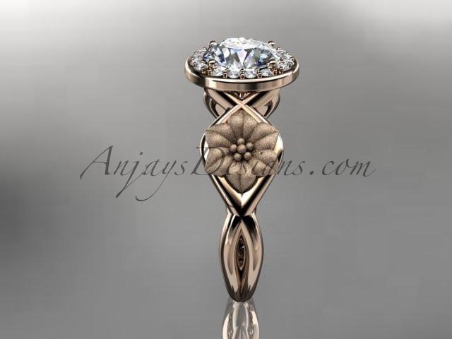 Unique 14kt rose gold diamond flower wedding ring, engagement ring ADLR219 - AnjaysDesigns