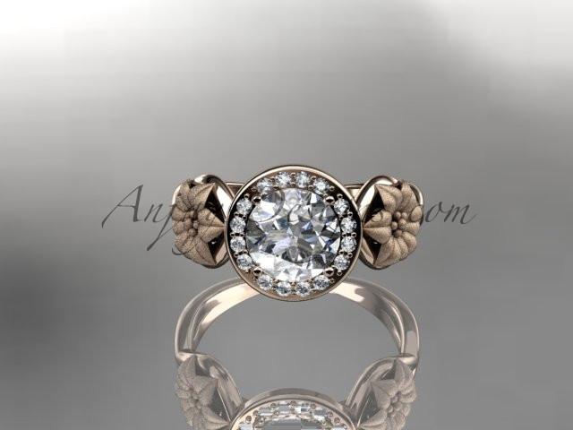 Unique 14kt rose gold diamond flower wedding ring, engagement ring ADLR219 - AnjaysDesigns