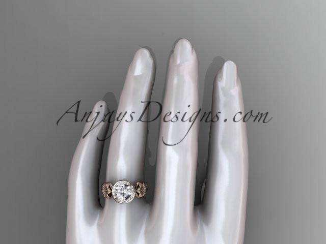 Unique 14kt rose gold diamond flower wedding ring, engagement ring with a "Forever One" Moissanite center stone ADLR219 - AnjaysDesigns