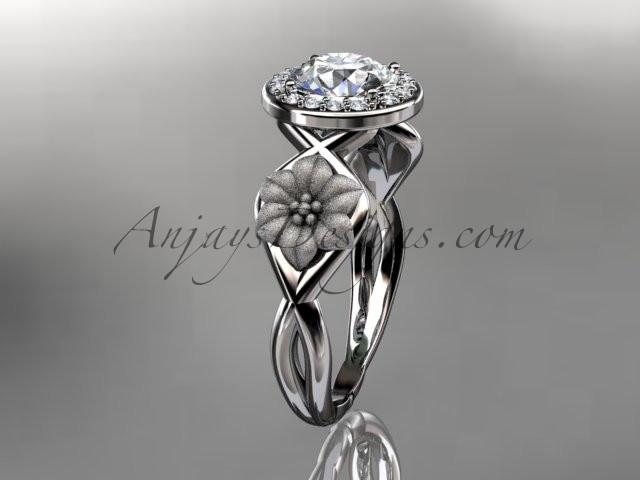 Unique platinum diamond flower wedding ring, engagement ring ADLR219 - AnjaysDesigns