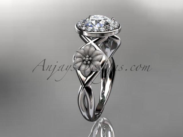 Unique 14kt white gold diamond flower wedding ring, engagement ring ADLR219 - AnjaysDesigns