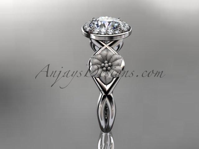 Unique 14kt white gold diamond flower wedding ring, engagement ring ADLR219 - AnjaysDesigns